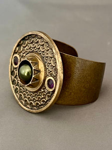 Victoria Cuff - Dark Green Pearl and Purple