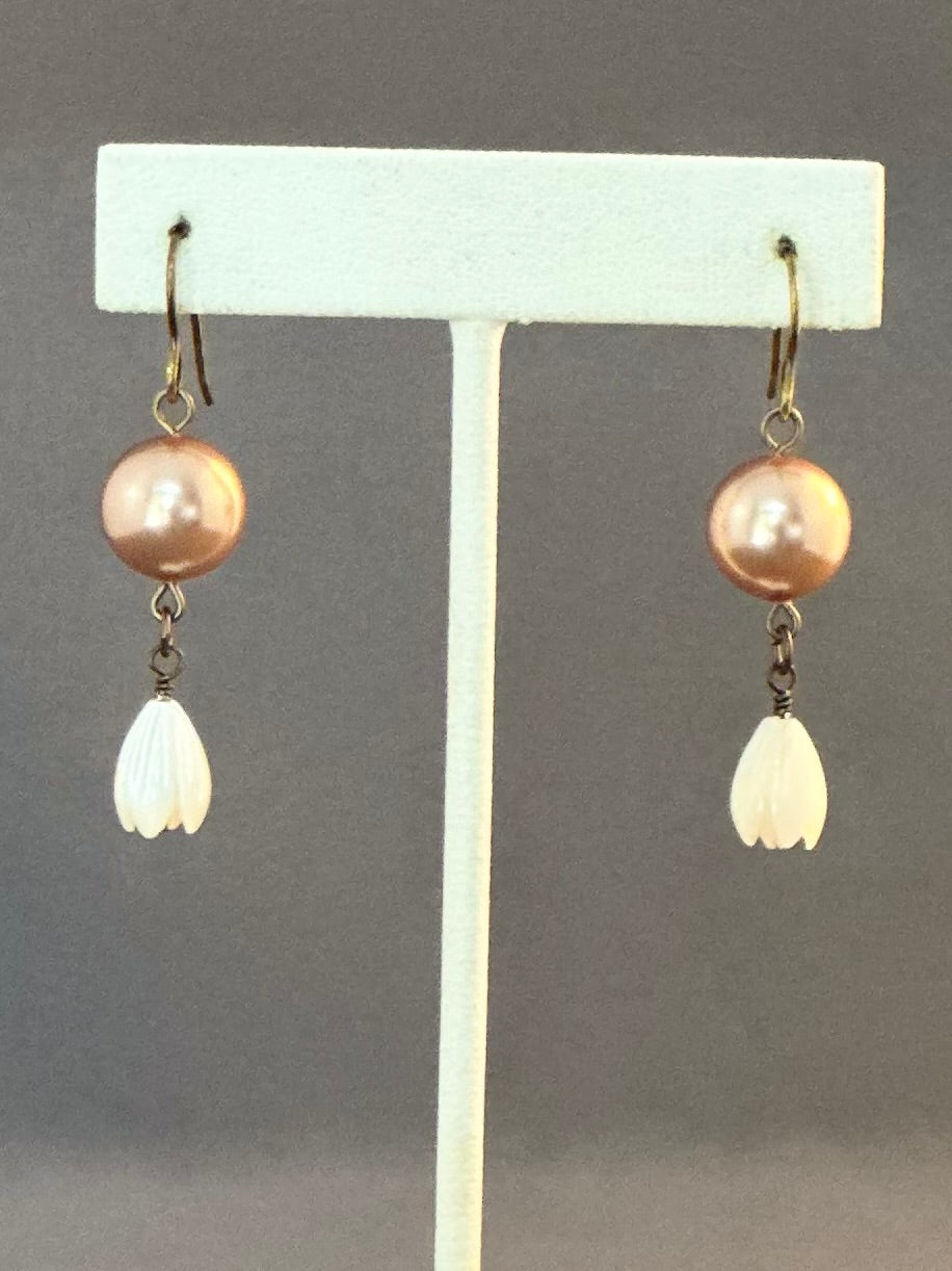 Jasmine MOP Earrings 1- Cream and Rose